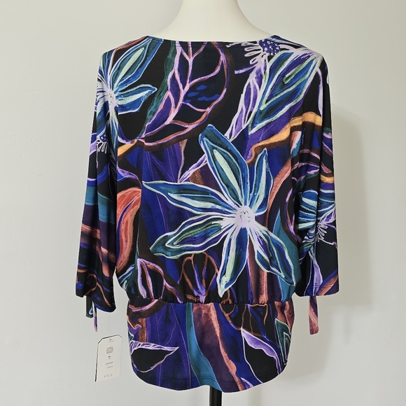 Clara Sunwoo Multicolored Petal Sketch Pull-Tie Cuff Blouson Top Size XL - Picture 5 of 8